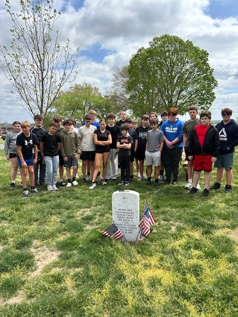 A Hillsboro Junior High School class stands in tribute to US Air Force 1st Lt. Michael Blassie. Blassie is a SLU High School graduate who's plane was shot down in south vietnam in 1972. He was listed as a POW/MIA until 1998 when a DNA test confirmed his remains had been found. 