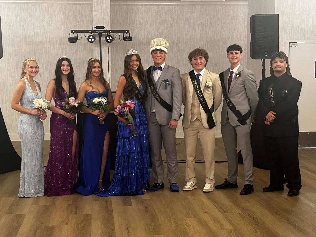 image is of the 2026 Prom Court. 4 girls and 4 boys.