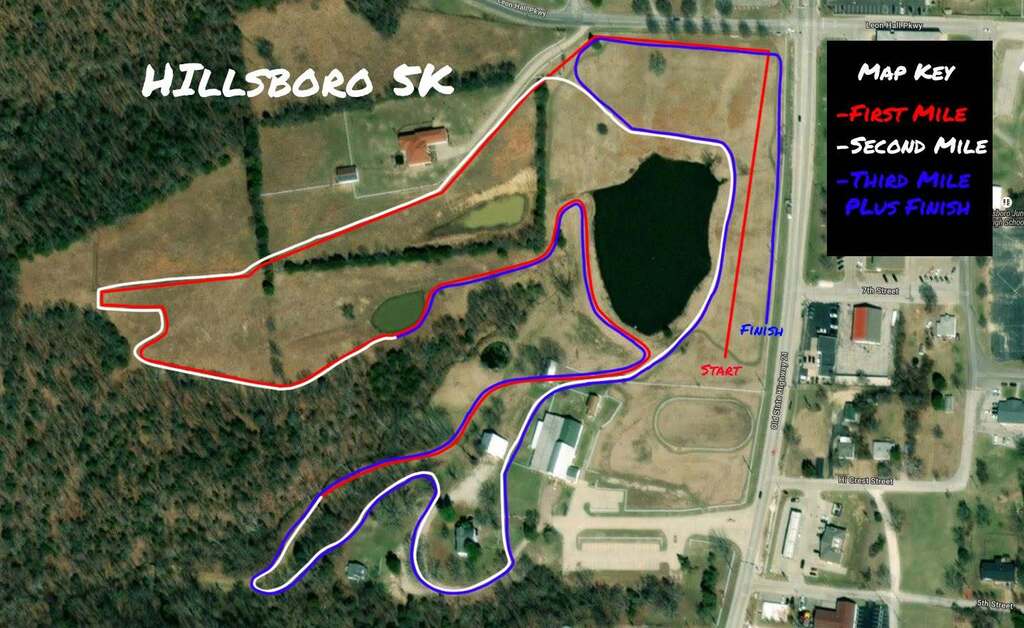 Map of the Hillsboro 5K. It's a 4 mile cross country race. 