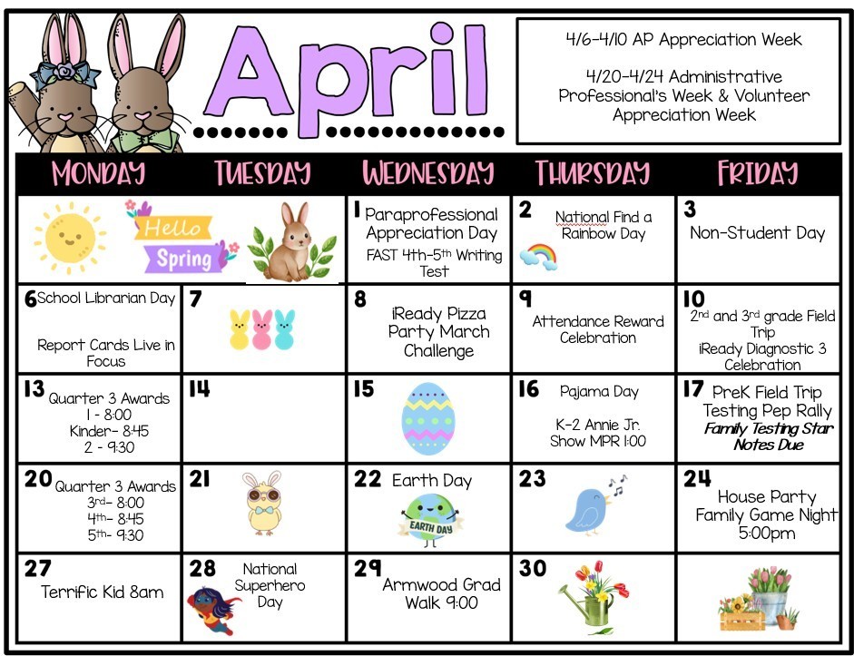 Colson Student Calendar April 2026