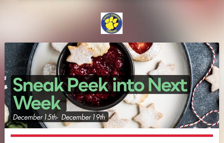 Newsletter heading December 15th to 19th