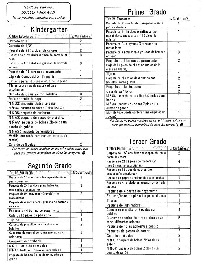 K-3 Supply List SPA