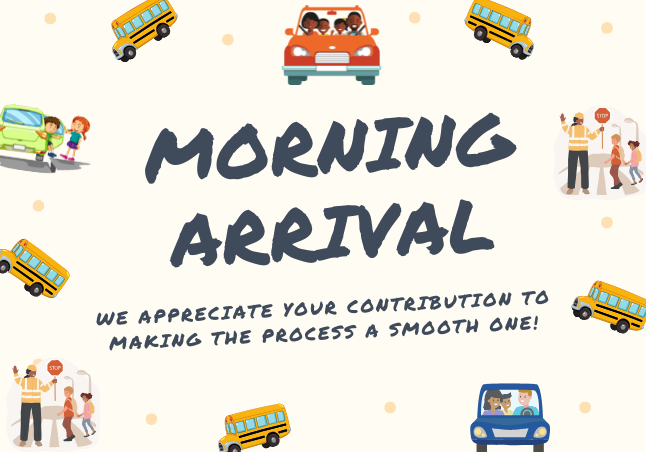 school busses, crosswalk, cars with students and parents