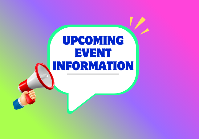 upcoming events on green and purple background
