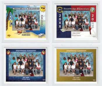 Four class pictures on varying backgrounds of groups of students with their teacher