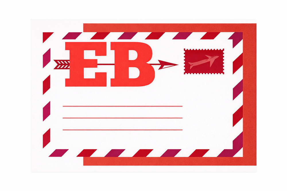 An envelope with EB as the return address.