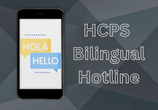Cell Phone with words "Hola " and "Hello"