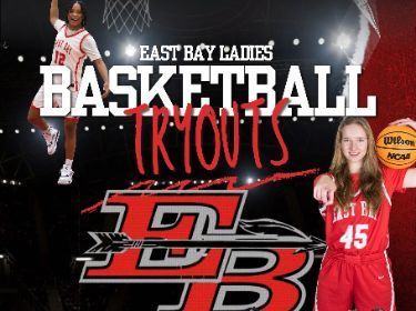 2 girls holding a basketball for with text of girls basketball tryouts 