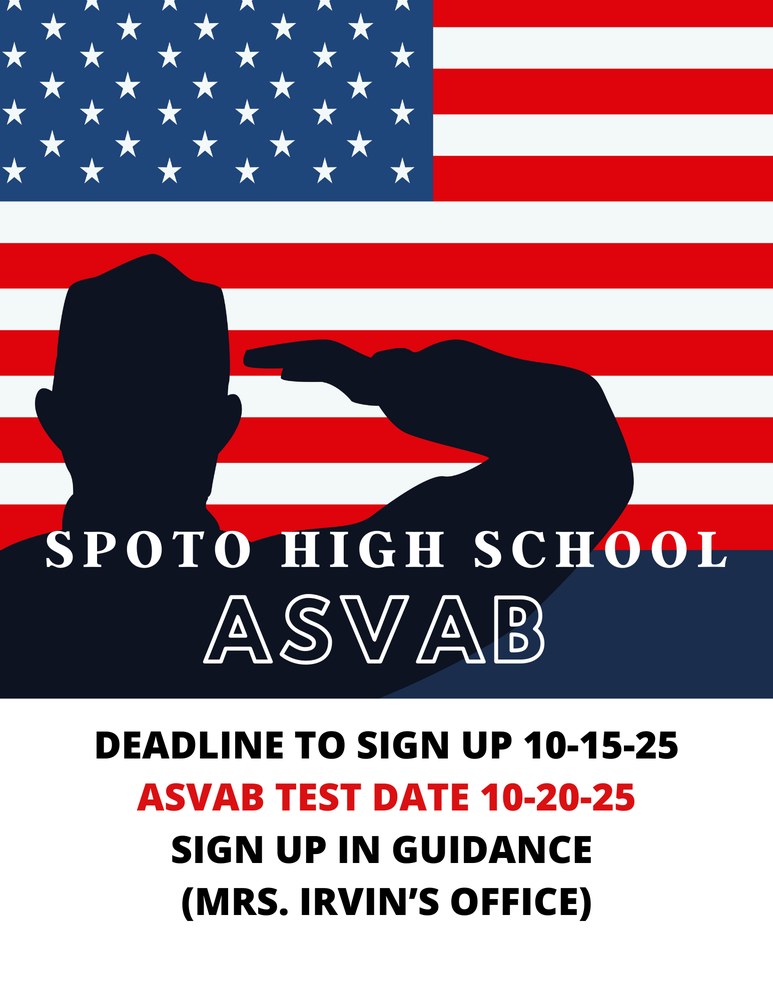 ASVAB Deadline to Sign Up 10-15-15, in Guidance (Mrs. Irvin)