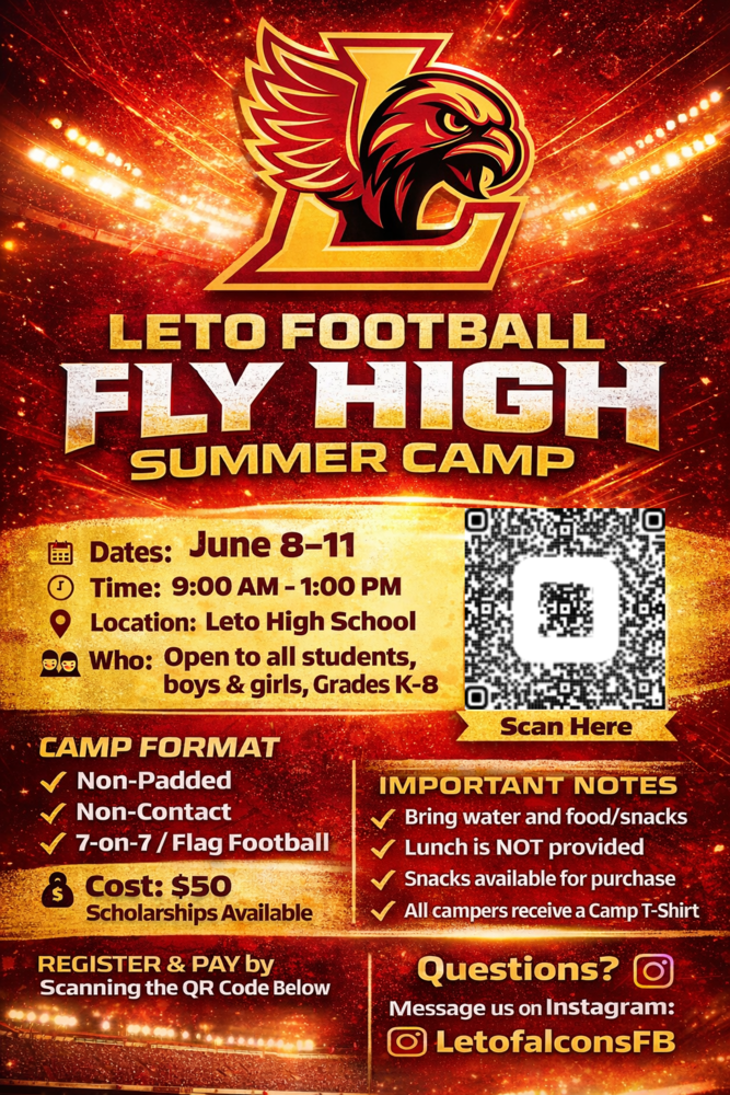 Fly High Football Summer Camp for Boys & Girls K-8 June 8th - 11th!