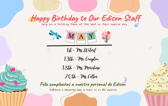 May Staff Birthdays at Edison