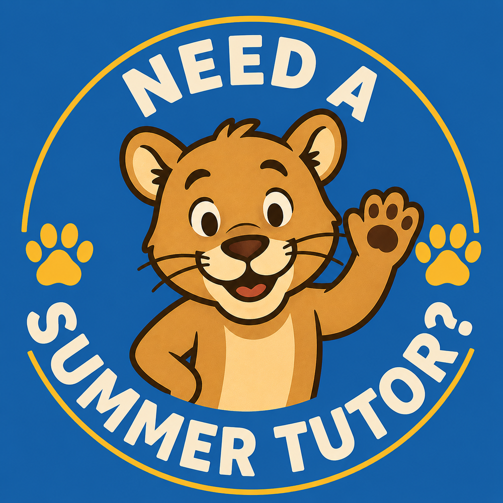 Cougar cartoon asking "need a summer tutor?"