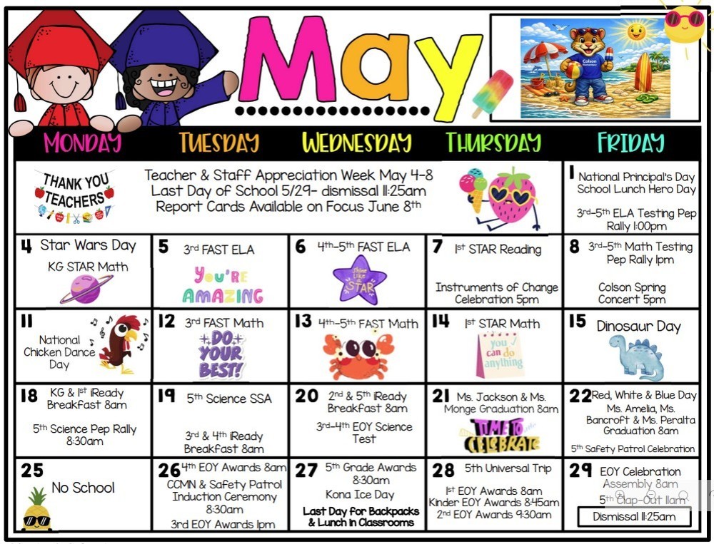 Colson Student Calendar - May 2026