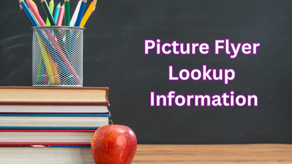 Book with pencils and apple: says Picture Flyer Lookup Info