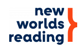 White background with blue writing "New Worlds Reading"