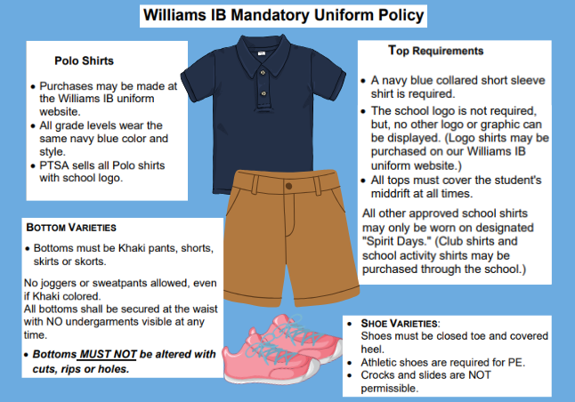 blue polo, tan shorts, pink sneakers