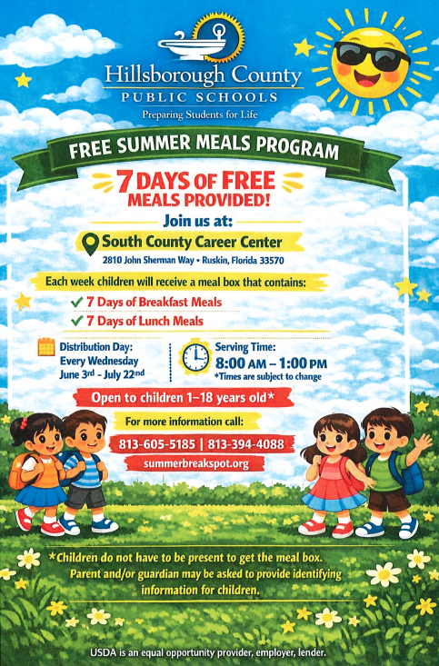 Information for free summer meals, details in text below