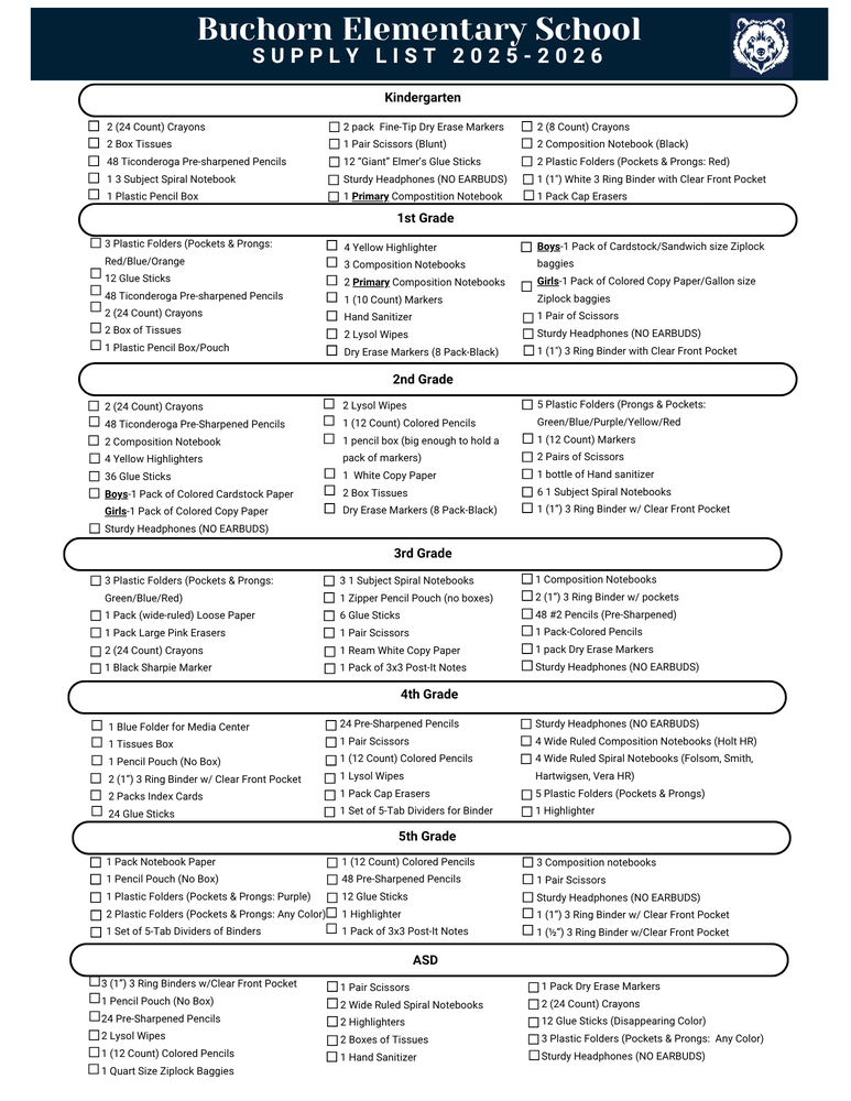 2025-2026 Supply List