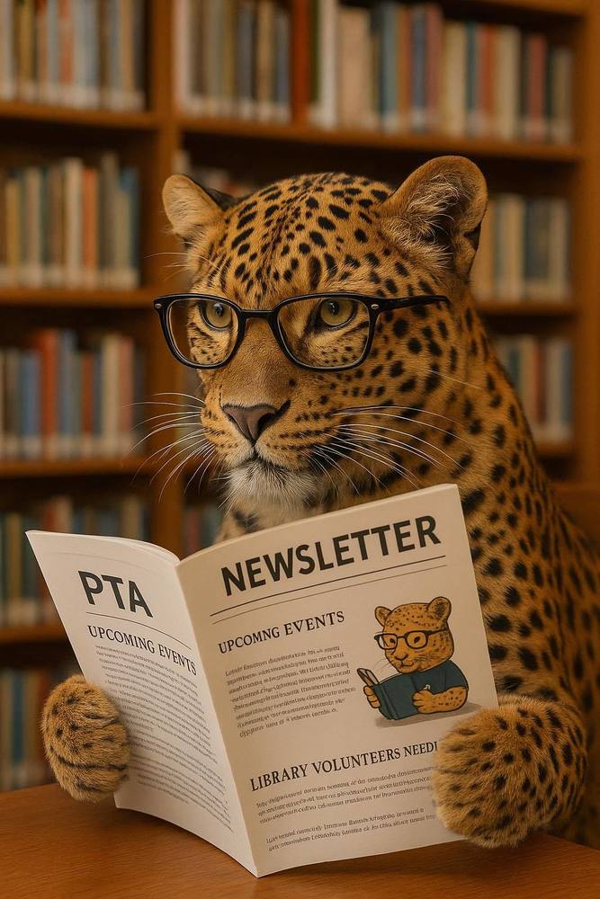 leopard reading the PTA newsletter