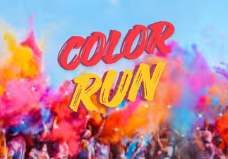 people running through colored powders with sign that says color run