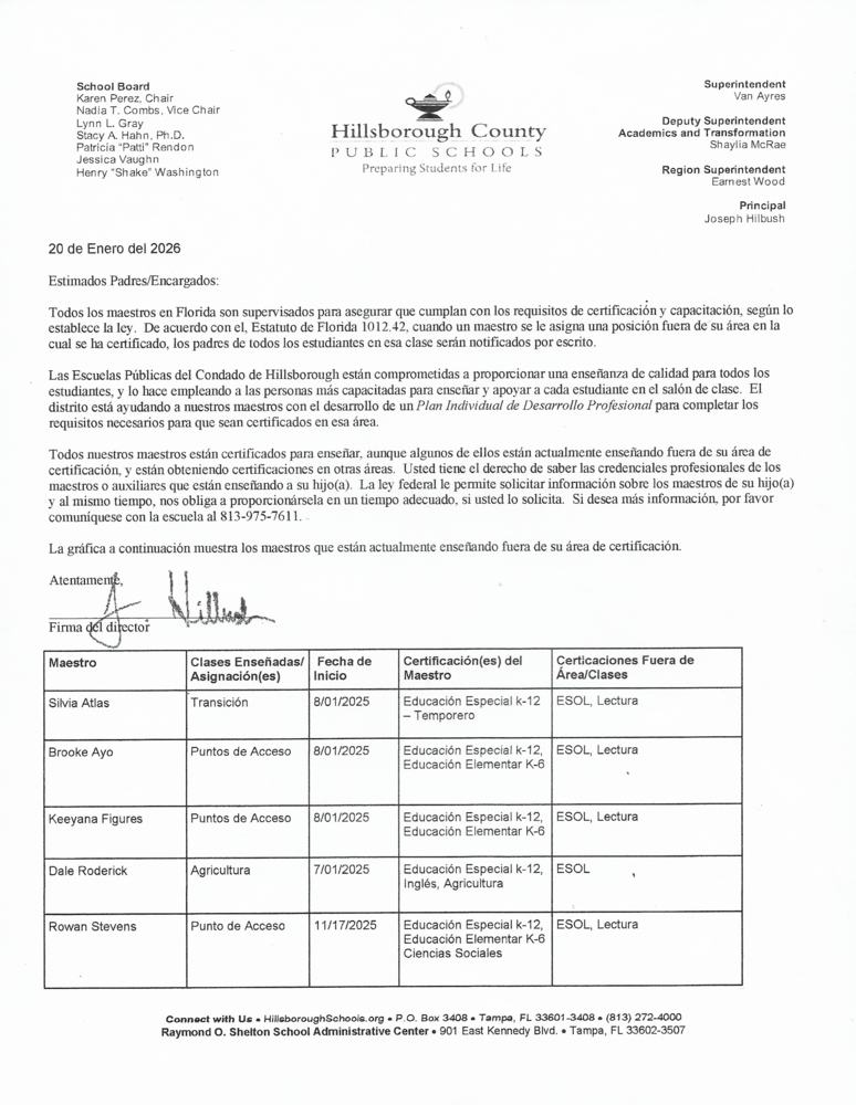 Out of Field Letter Spanish