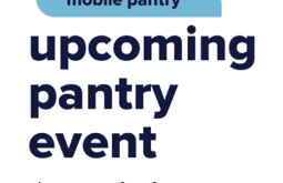 blue lettering saying "upcoming pantry event