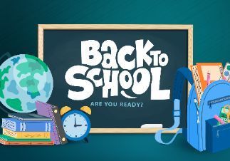 Back to school image with books and a backpack