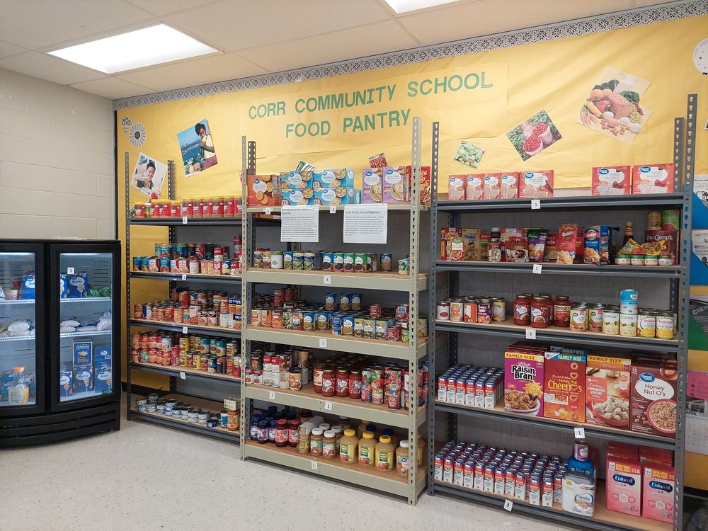 Our school pantry, non perishable food items as well as a stocked freezer 