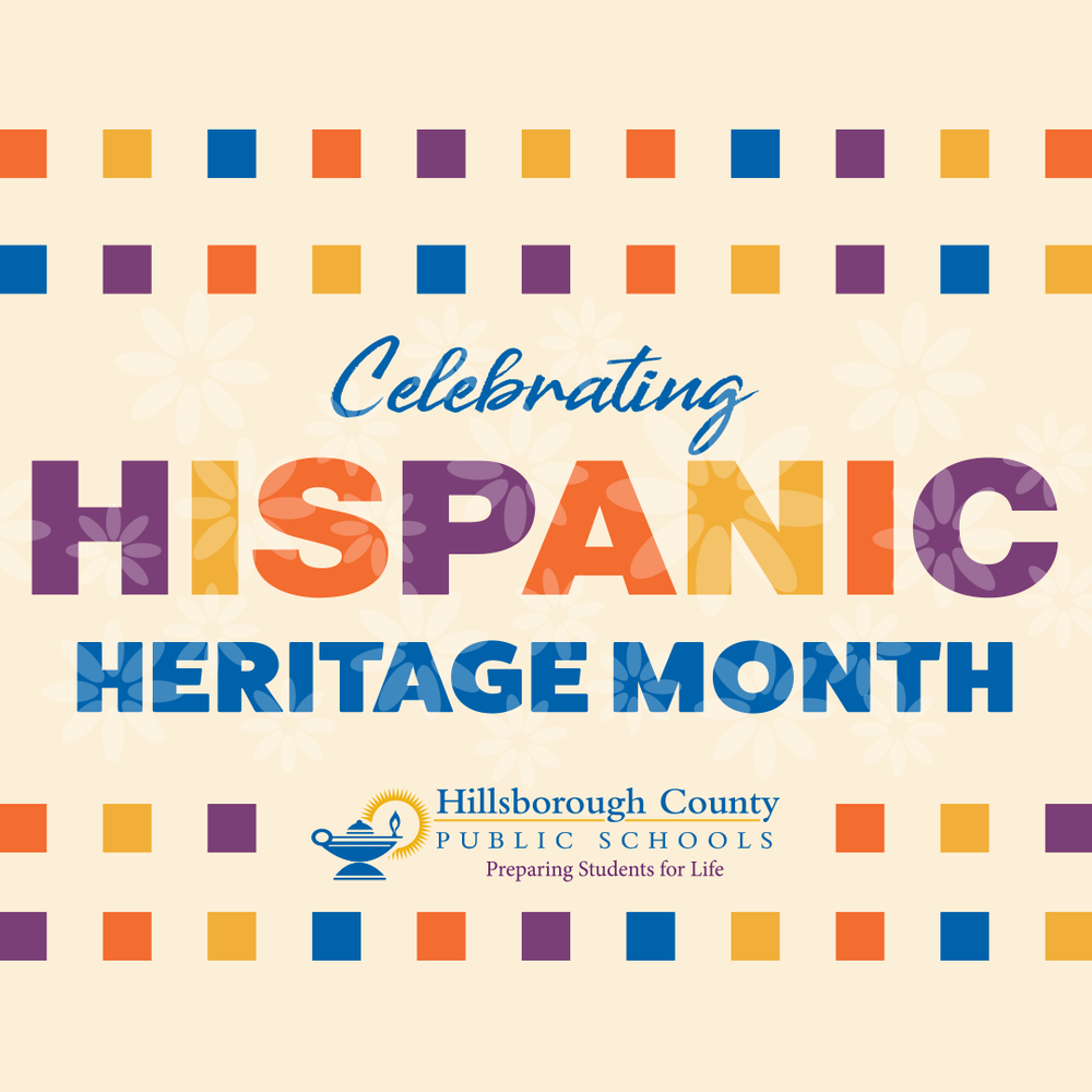 Colorful squares with text that read celebrating hispanic heritage month