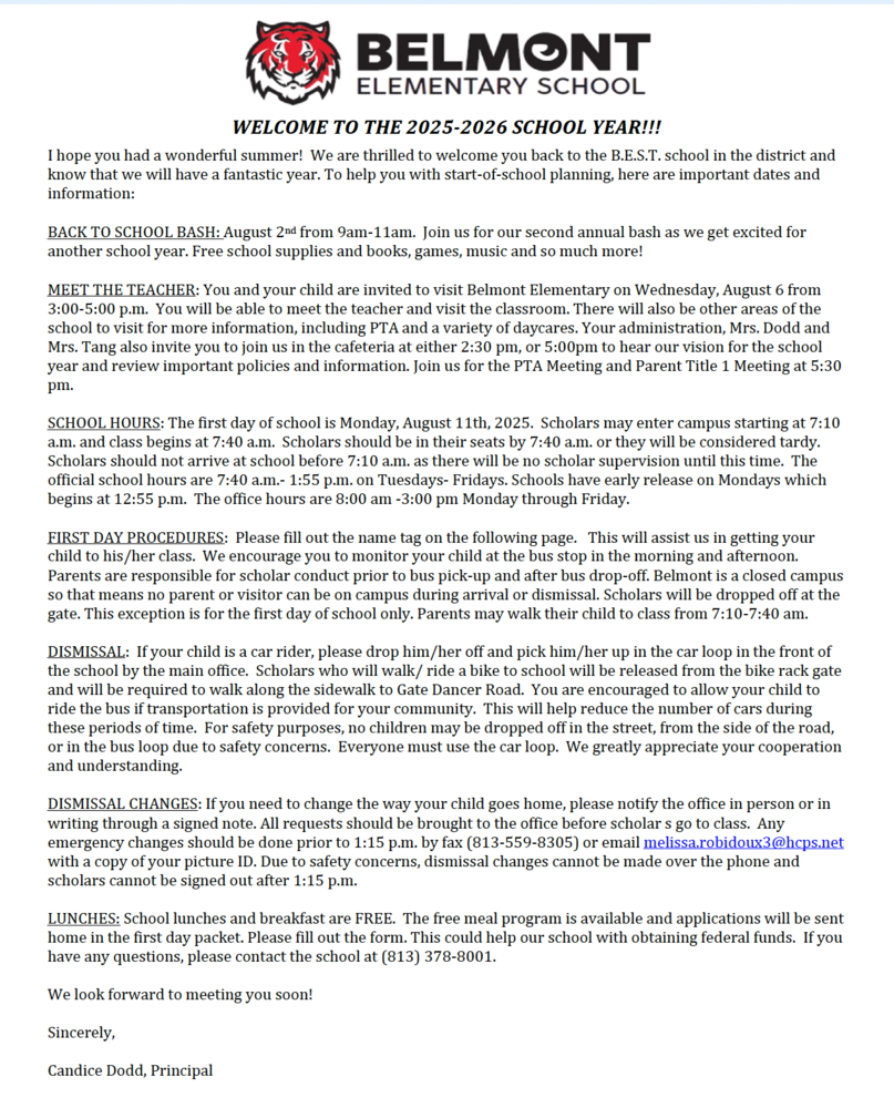 A letter from our Principal, Mrs. Dodd...