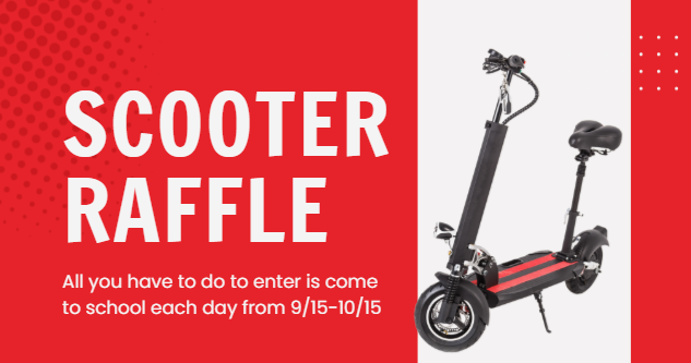 red background with a black and red scooter on the right 