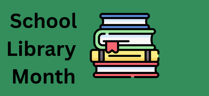 green background and a stack of books