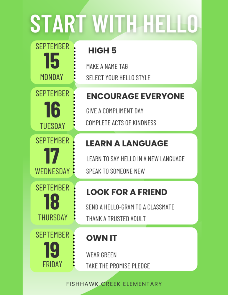 Start With Hello Week Schedule