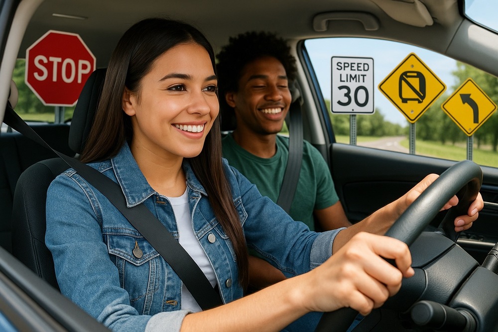 two teens in a car with one driving