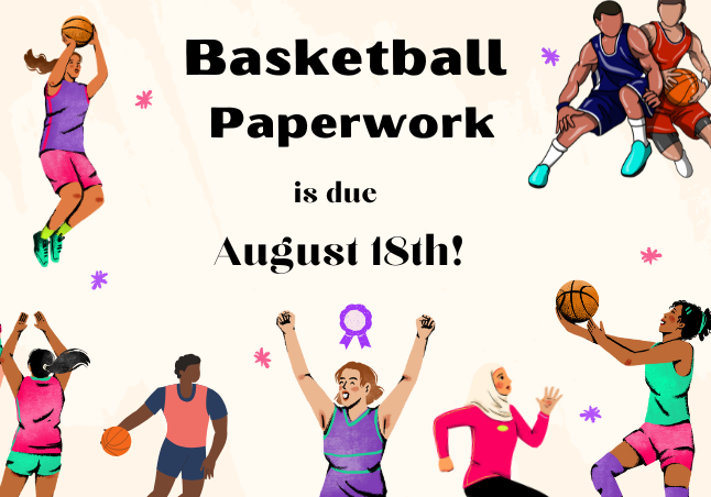 male and female basketball players in action