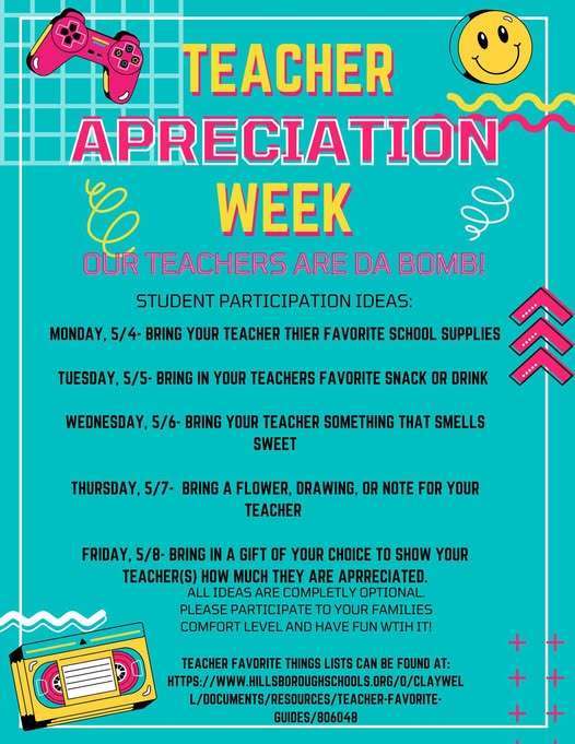 Teacher Appreciation Week Flyer, all text included below