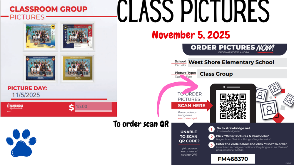 Flyer showing when class pictures are and how to order