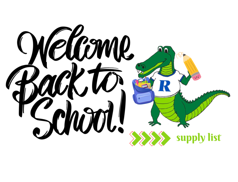 Welcome Back to School Gator with school supply list