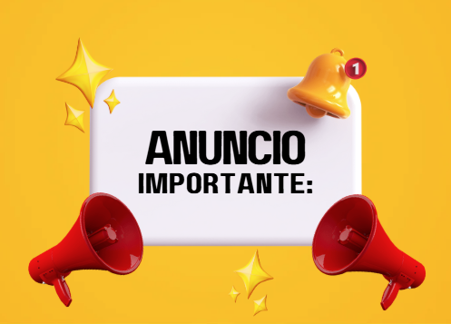 yellow background with red bullhorns on the bottom and a bell in the top right corner