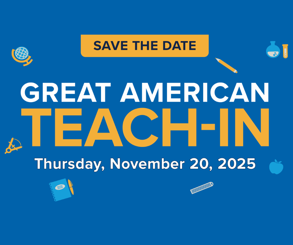 blue background with great american teach in title and date of thursday november 20, 2025