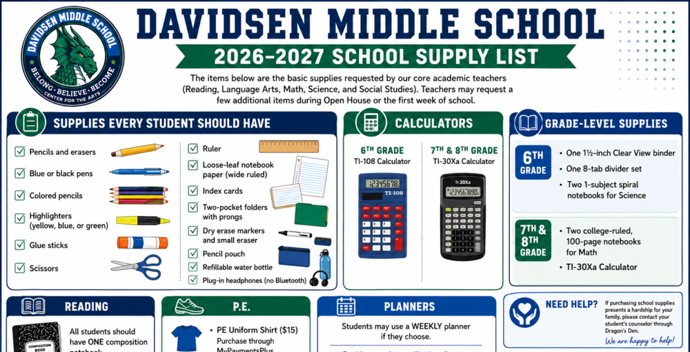 Davidsen School Supplies 2026-27