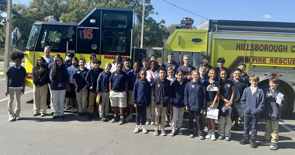Hillsborough County Fire and Rescue and Dowdell Middle School Students
