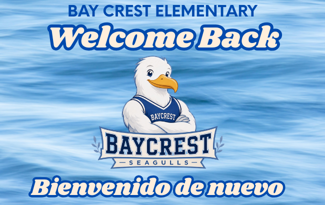 Welcome Back graphic with seagull mascot