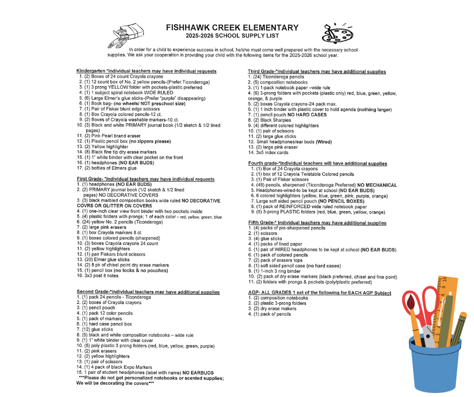 FHC 25-26 School Supply List