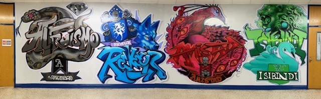 This image shows a mural in a school of the Ron Clark House System