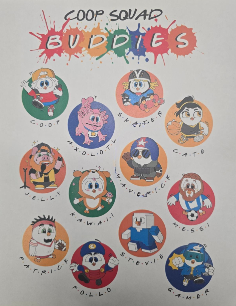 Illustrations of the Coop Squad Buddies 
