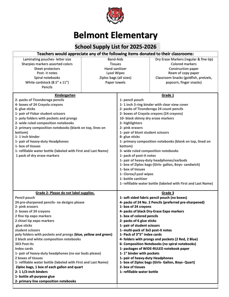 2025-2026 Supply Lists 
