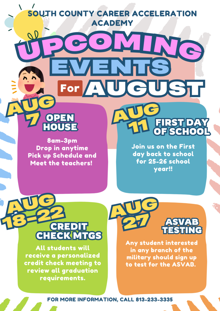 Text of upcoming events for August