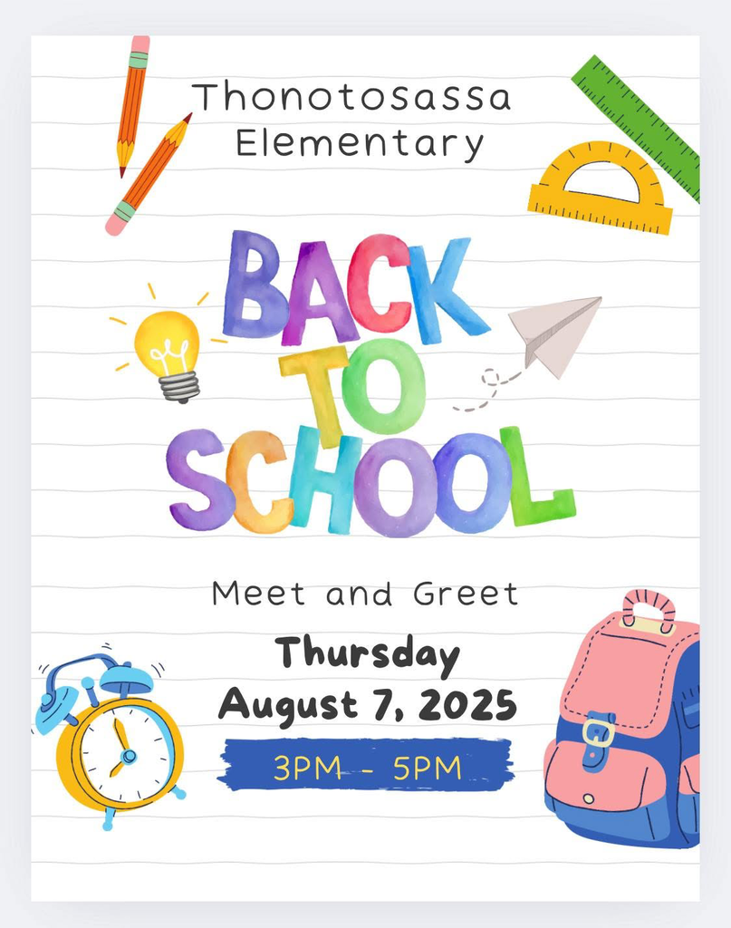 Back to School flyer about Meet and Greet on 8/7/2025 from 3 to 5pm 