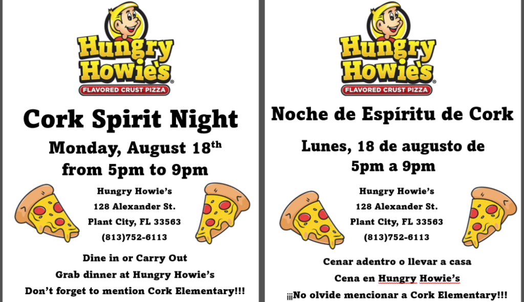 Cork Spirit Night @ Hungry Howies. Tonight 8/18 from 5pm to 9pm